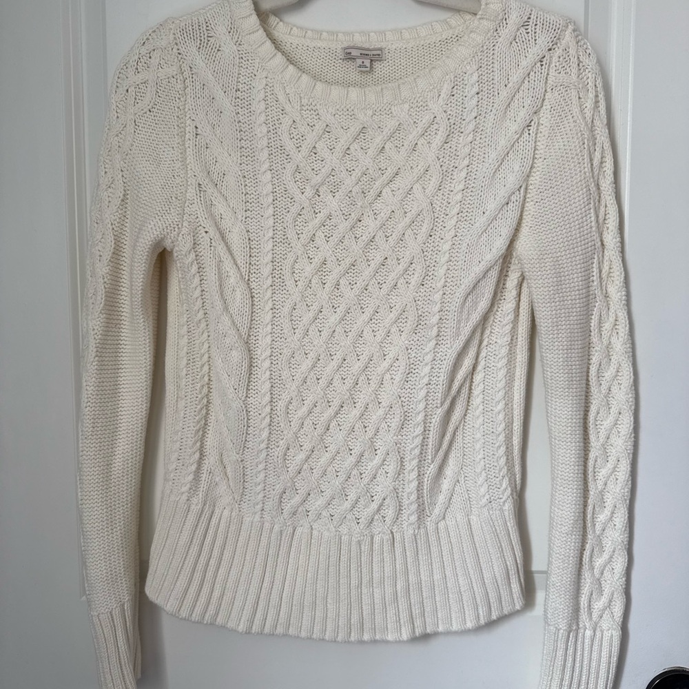Gap 100% Cotton Crewneck Cable Knit Sweater - Ivory